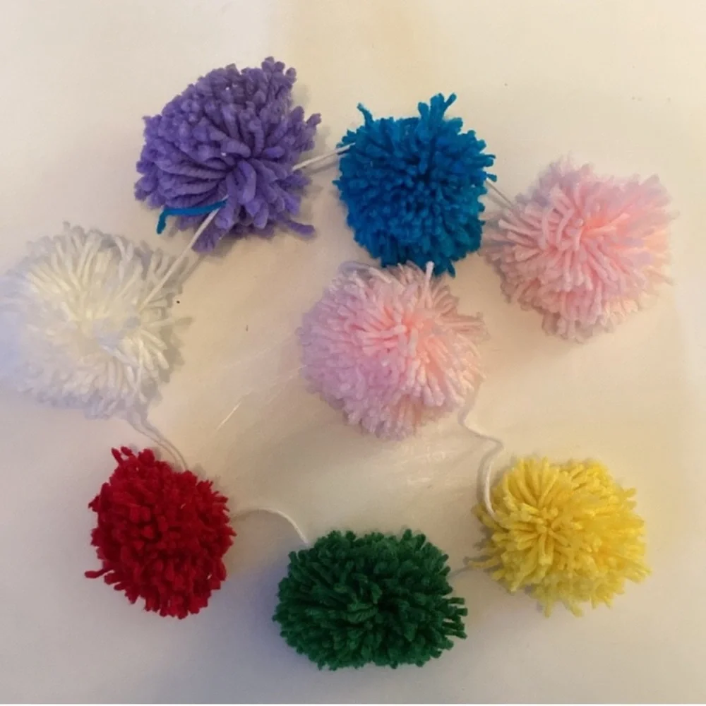 Handmade Pompom garland strands yarn balls Colorful decorations x4